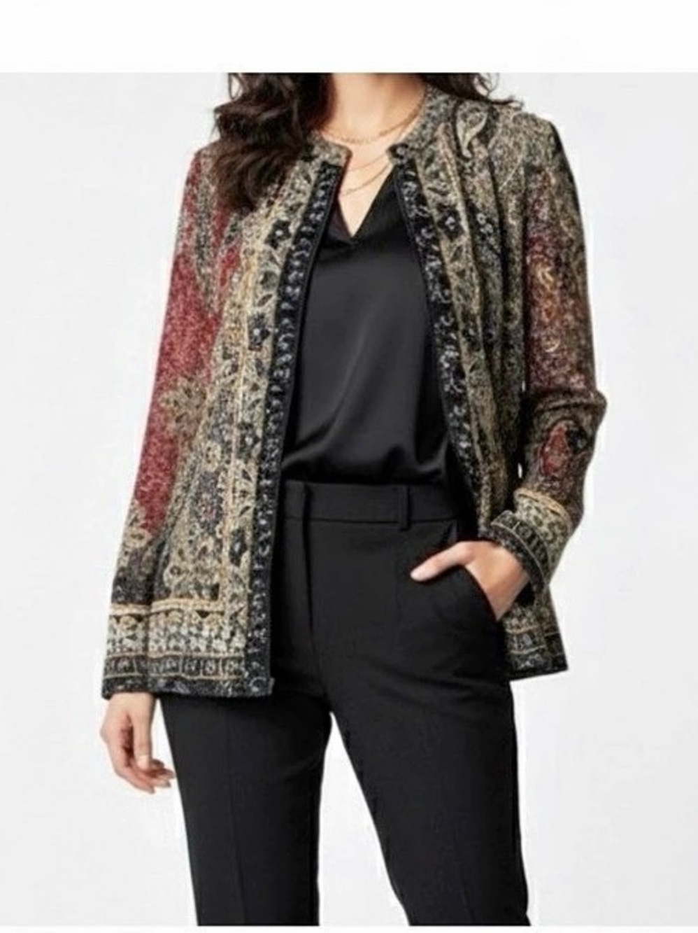 Chico's Bohemian Paisley Mesh Zip Front Cardigan Jacket